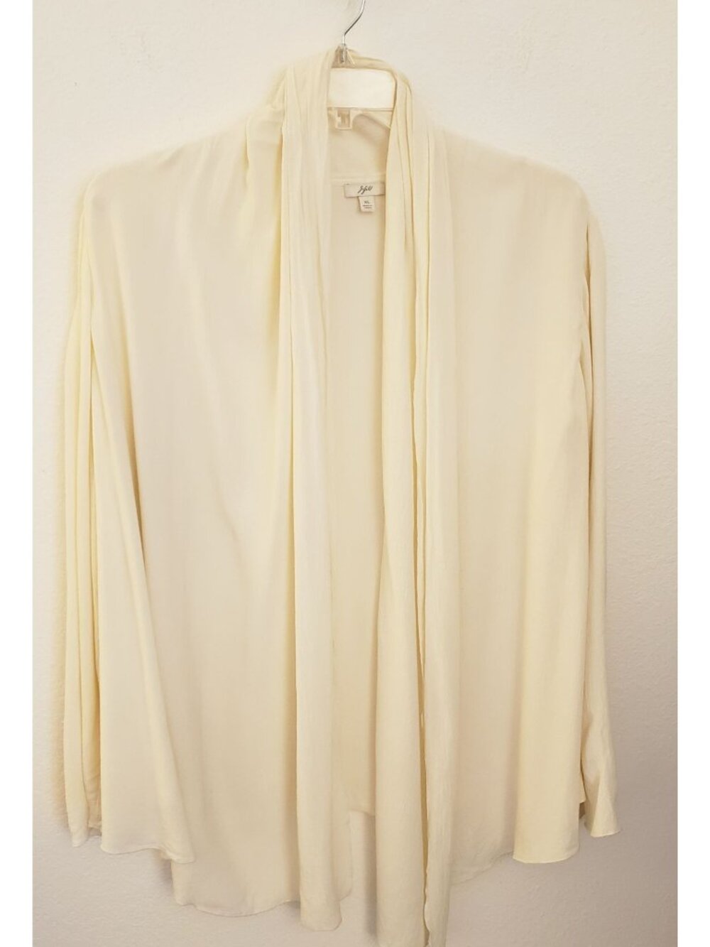 J. Jill Cream Longline Rayon Crepe Relaxed Fit Cardigan Waterfall Front XL EUC